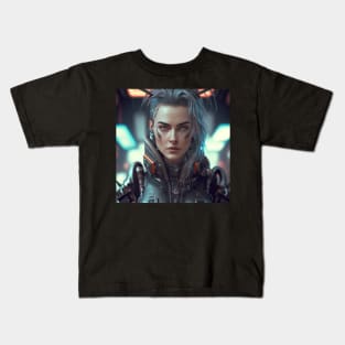 Cyberpunk Cybernetic White Haired Female Kids T-Shirt